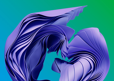 Dynamic abstract design featuring layered purple shapes against a gradient green background, creating a striking visual effect.